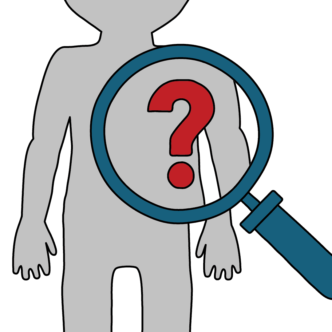 Magnifying glass with question mark.